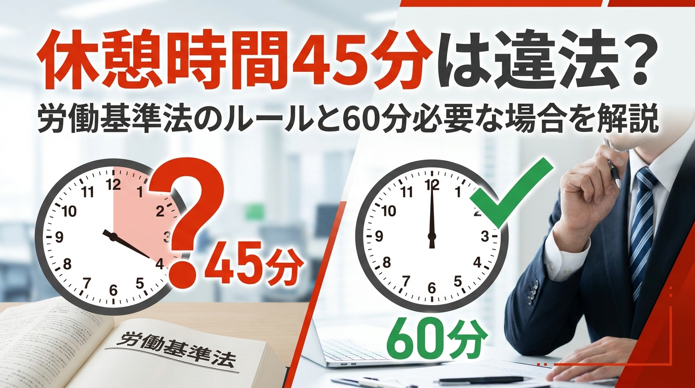 休憩時間45分は違法？労働基準法のルールと60分必要な場合を解説